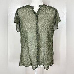 Banana Republic Silk Sheer Green Button-Up Blouse